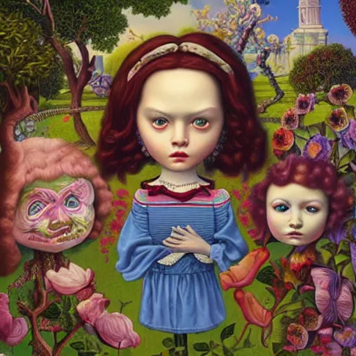 Image similar to the Garden of terrible beautiful painting by Mark Ryden and Alex Gross, Todd Schorr highly detailed