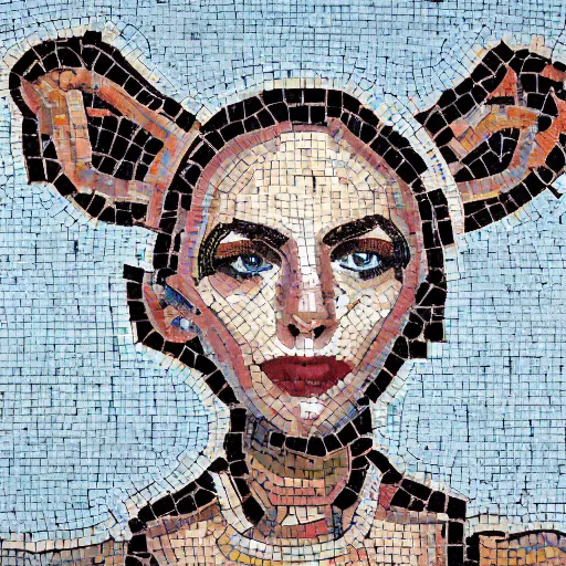 Prompt: portrait mosaic of a beautiful cute girl with robot ears and eyes, 4k, intricate details, digital, Emma Biggs