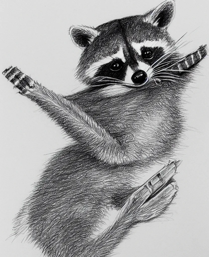 Image similar to detailed pencil sketch of a raccoon holding up and looking at a starfish, children's book