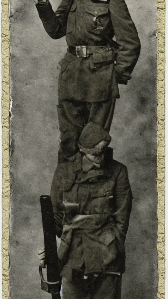 Image similar to Luigi as a world war I soldier, photograph, colorized, damaged