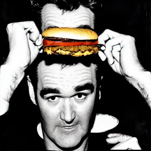 Prompt: “ morrissey eating a hamburger ”