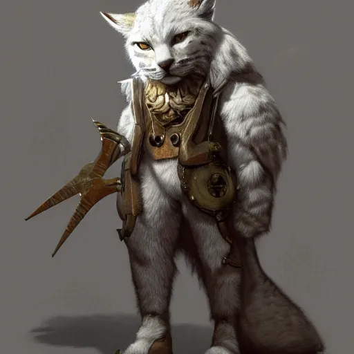 Image similar to white anthropomorphic lynx cat full body by craig mullins and noriyoshi ohrai, furry art, steampunk fantasy style, 4 k, trending on artstation