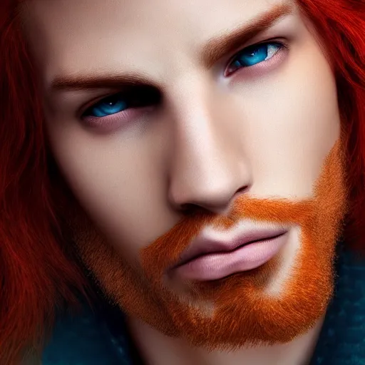 Image similar to professional digital art of a man with natural red hair and green eyes, popular, attractive, high quality, highly detailed, hd, 4 k, 8 k,