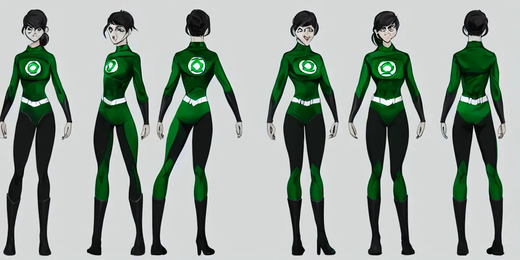 Image similar to full body exaggerated outfit, female green lantern character clean concepts by senior concept artist in the anime film, tech wear, streetwear, featured on artstation