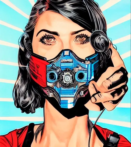 Image similar to portrait of a female inventor holding a wrench, by dc comics and sandra chevrier