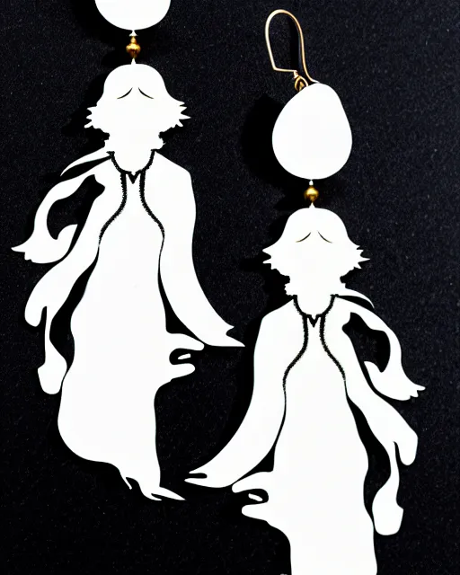 Image similar to aubrey beardsley, 2 d lasercut earrings, 8 k resolution, detailed