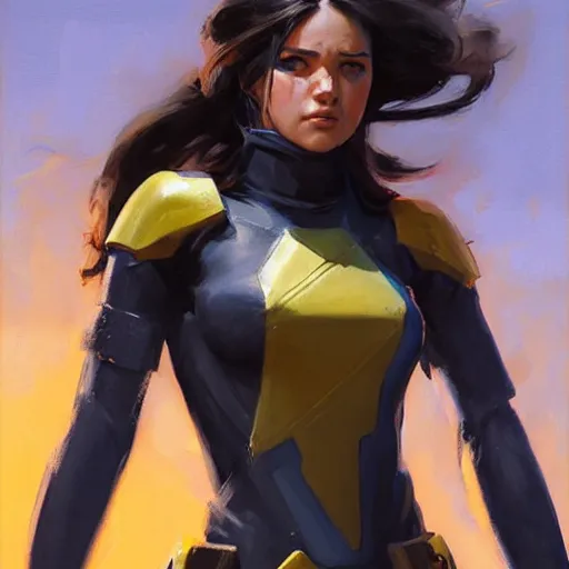 Image similar to greg manchess portrait painting of partially armored x - 2 3 laura kinney as overwatch character, medium shot, asymmetrical, profile picture, organic painting, sunny day, matte painting, bold shapes, hard edges, street art, trending on artstation, by huang guangjian and gil elvgren and sachin teng