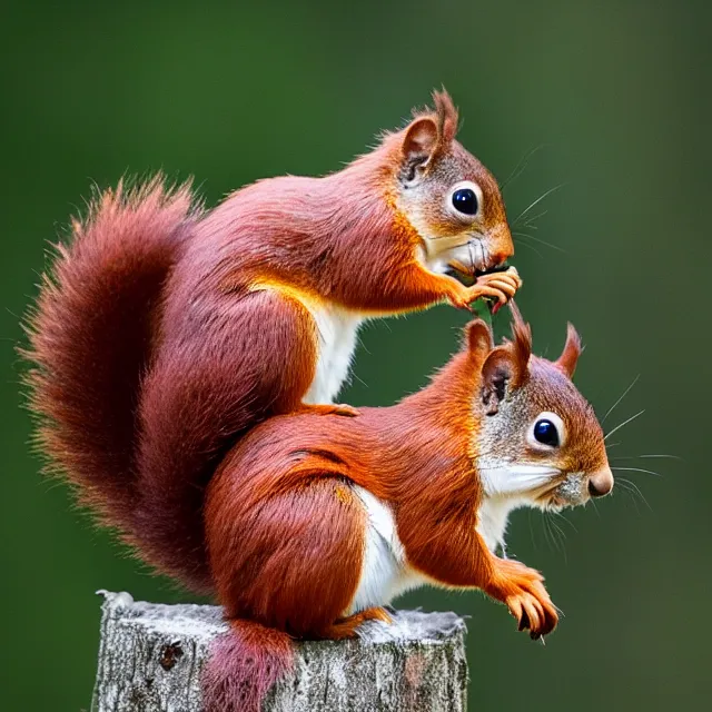 Prompt: red squirrel, nature photography, wildlife photography canon, sony, nikon, olympus, 4 k, hd, telephoto, award winning, depth of field