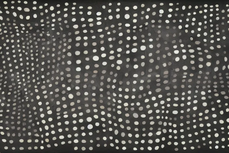 Image similar to teeth, smile, faceless people, black figures, dark, acrylic, clay, dots abstract, dripping, stipple, pointillism, technical, abstract, minimal, style of francis bacon, asymmetry, pulled apart, stretch, cloak, eerie, made of dots, abstraction chemicals, blotter, mask, colored dots, splotch, old painting style