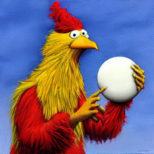 Prompt: Big Bird pondering his Orb by Todd Lockwood