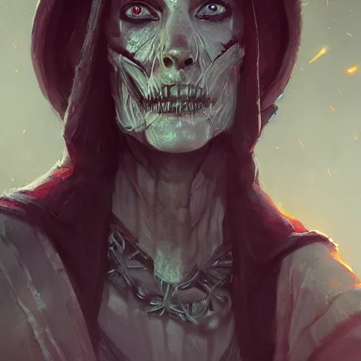 Prompt: a beautiful portrait of an ancient elderly necromancer queen, embers, skeletal, by Greg Rutkowski and Raymond Swanland, Trending on Artstation, ultra realistic digital art