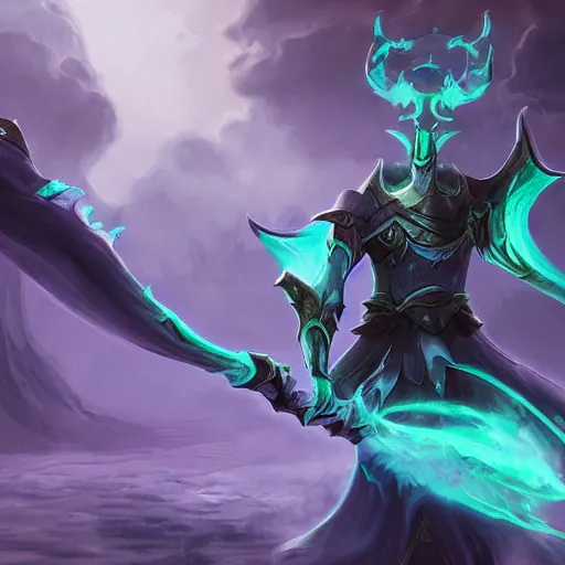 Image similar to Thresh from League of legends, high resolution fantasy concept art, intricate details, soft lighting