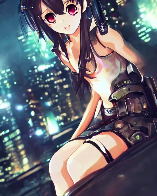 Image similar to portrait of anime girl in mechanic armor in night tokyo by makoto sinkai, perfect face, fine details