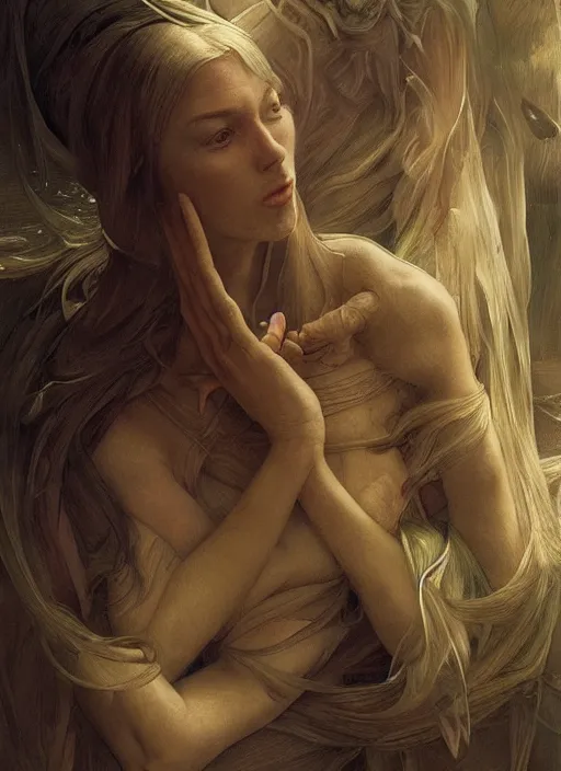 Prompt: a person that knows the meaning of life physically accurate, moody dynamic lighting, very very intricate, very very elegant, highly detailed, digital painting, artstation, HR GIGER, Hieronymus Bosch, Francis Bacon, concept art, smooth, very beautiful, sharp focus, illustration, art by artgerm and greg rutkowski and alphonse mucha