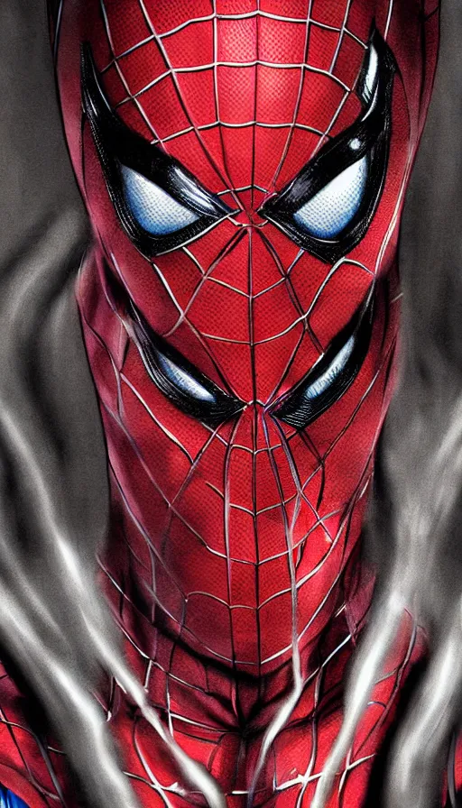 Image similar to hyperealistic spiderman with his mask off looking seductively at the camera, digital art