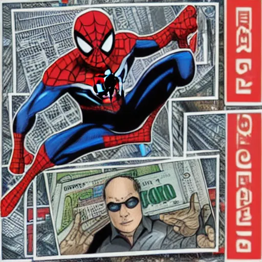 Image similar to spider - man as a crypto trader bro in marvel art style