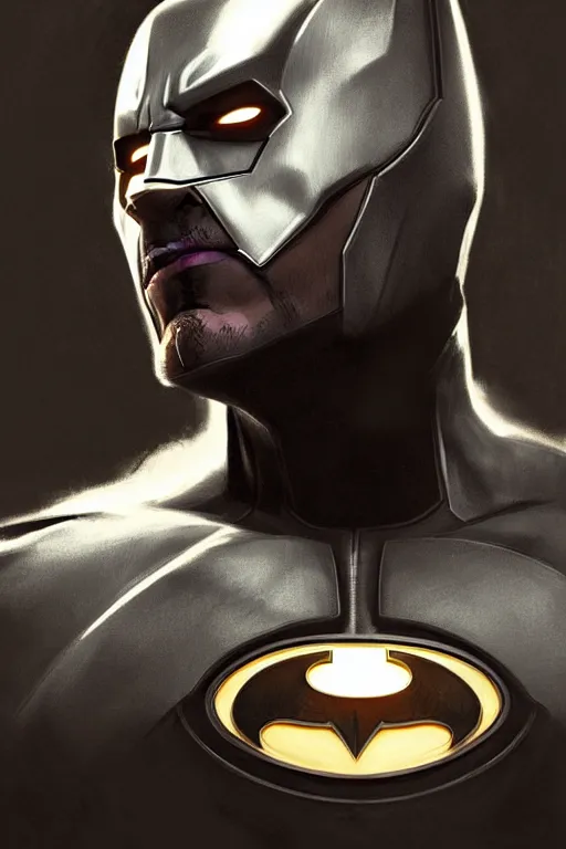 Image similar to robert downey jr as batman, portrait,, highly detailed, digital painting, artstation, concept art, smooth, sharp focus, illustration, cinematic lighting, art by artgerm and greg rutkowski and alphonse mucha