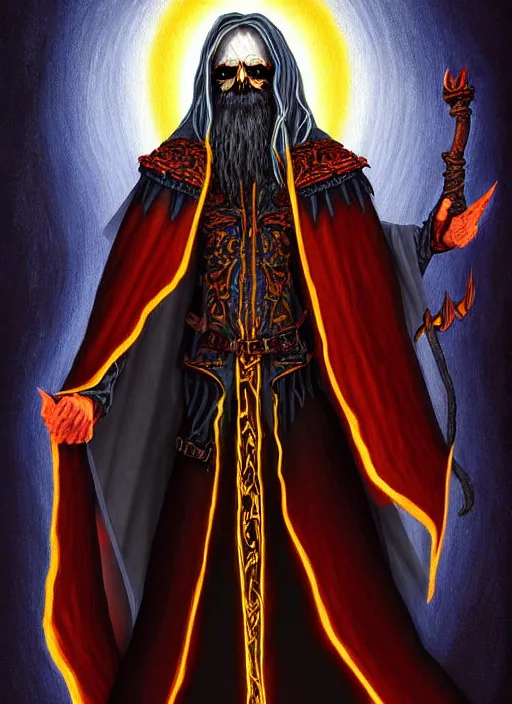 Prompt: ultradetailed painting of the necromancer, wearing a wizard cloak, crisp