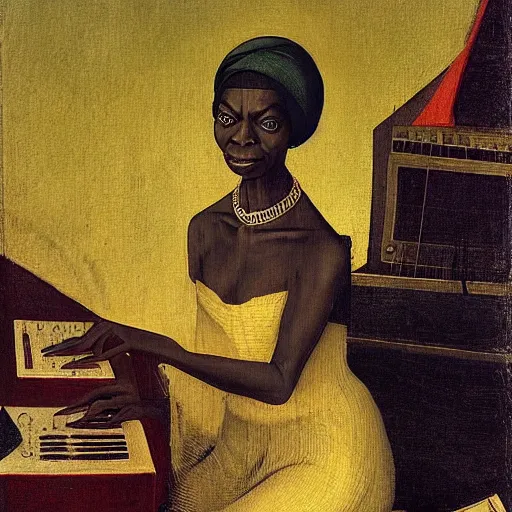 Image similar to nina simone by hieronymus bosch