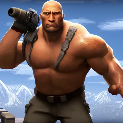 Prompt: Dwayne Johnson in Team Fortress 2, HD 4k game screenshot, Valve official announcement, new character