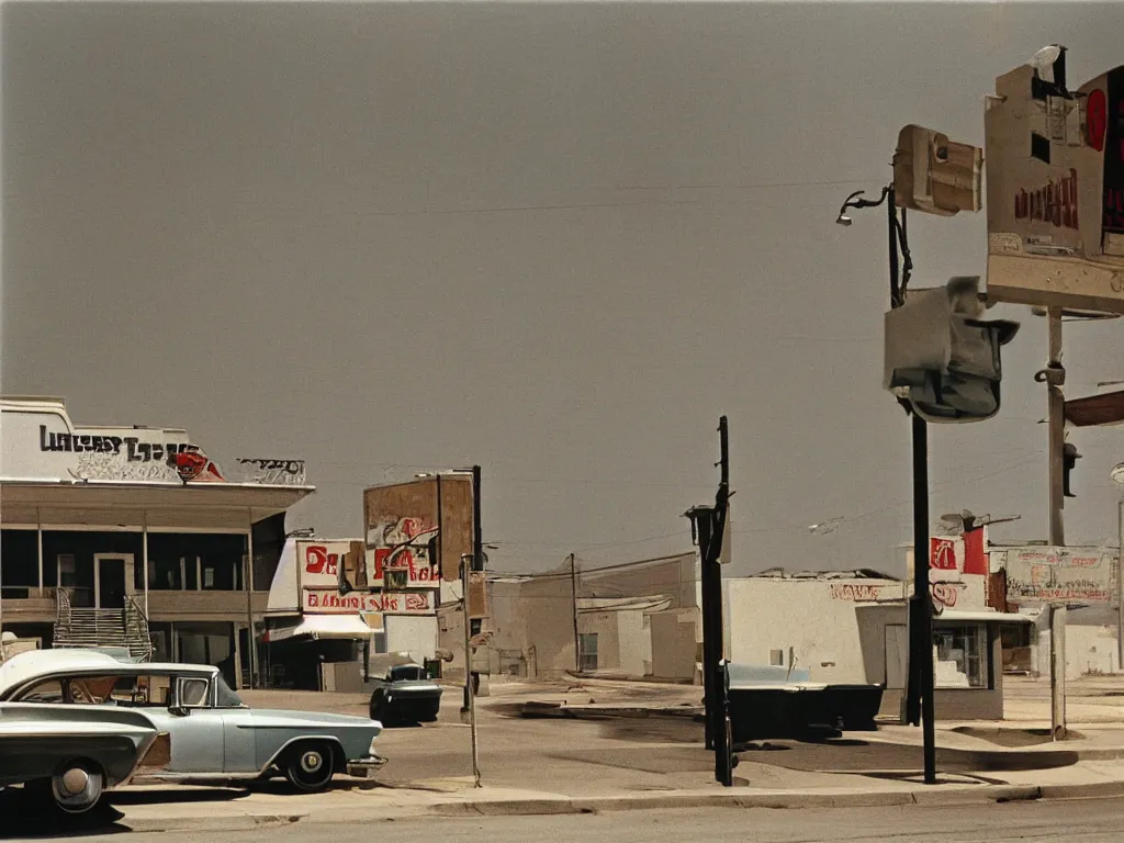 Prompt: empty kansas street photography by william eggleston and stephen shore en 1 9 5 8