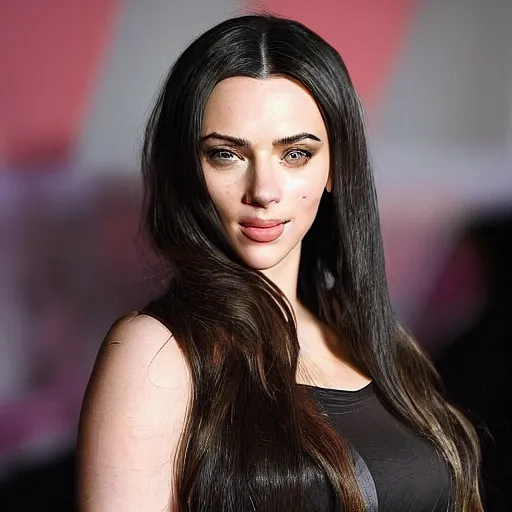 Image similar to a woman who is a genetic combination of kim kardashian and kat dennings and scarlett johansson and margot robbie and emma watson, face and upper - body focus, detailed eyes