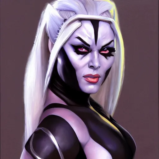 Prompt: greg manchess portrait painting of sindel from mortal kombat as overwatch character, medium shot, asymmetrical, profile picture, organic painting, sunny day, matte painting, bold shapes, hard edges, street art, trending on artstation, by huang guangjian and gil elvgren and frank frazetta