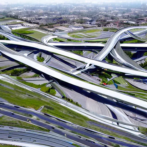 Image similar to a complicated highway interchange designed by Zaha Hadid