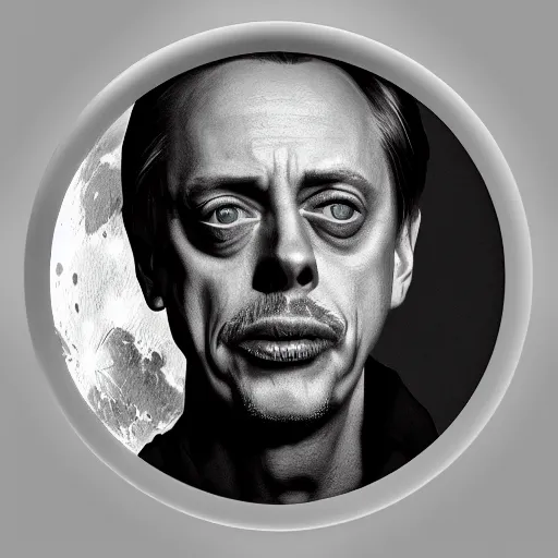 Image similar to black and white photo of steve buscemi on the moon ultra detailed, 8 k, trending on artstation, award - winning art,