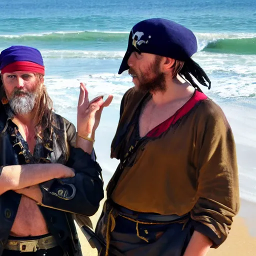 Prompt: Pirates desperately looking for treasure on Riverdean Beach