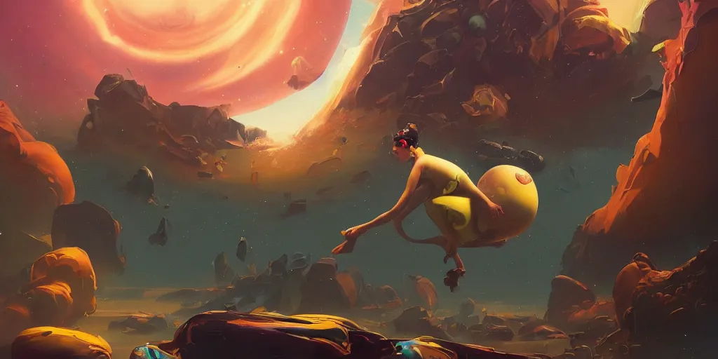 Prompt: beautiful painting of Eldorado Planet, by Sergey Kolesov, tristan eaton, Tom Bagshaw. trending on Artstation, 8k, masterpiece, graffiti paint, dishonored, fine detail, full of color, intricate detail, golden ratio illustration, illustrative story telling