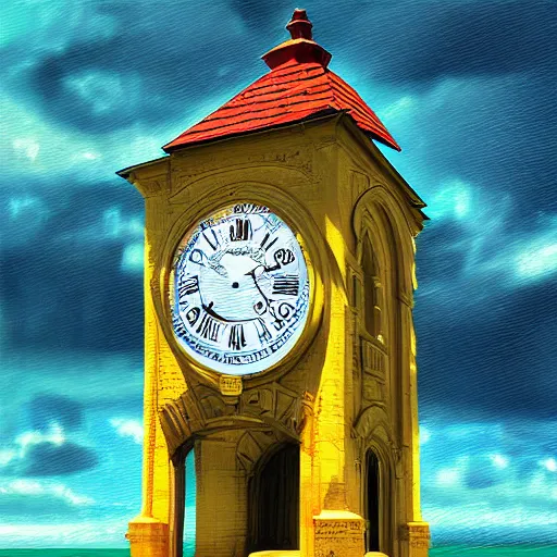 Image similar to Victorian clock tower in an ocean landscape, digital art, surrealism, impasto, contest winner