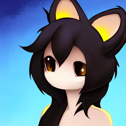 Prompt: headshot of young female furry, maple story, cute, fantasy, intricate, long hair, dark grey skin, mouse face, maplestory mouse, dark skin, mouse head, mouse ears, black hair, elegant, cartoony, Deviantart, artstation, character art of maple story, smooth, sharp focus, illustration, art by Diives