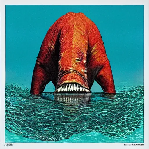 Image similar to Nirvana Nevermind album cover with a spinosaurus