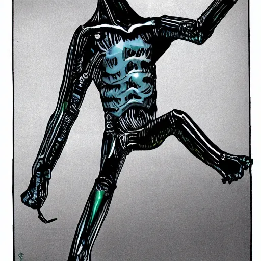 Prompt: alien with telescopic limbs dressed like david bowie