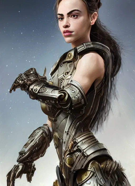 Image similar to a professional portrait of a beautiful young female, clothed in electric battle armor, olive skin, long dark hair, beautiful bone structure, symmetrical facial features, intricate, elegant, digital painting, concept art, smooth, sharp focus, finely detailed, illustration, from Valerian and the City of a Thousand Planets, by Ruan Jia and Mandy Jurgens and Artgerm and William-Adolphe Bouguerea