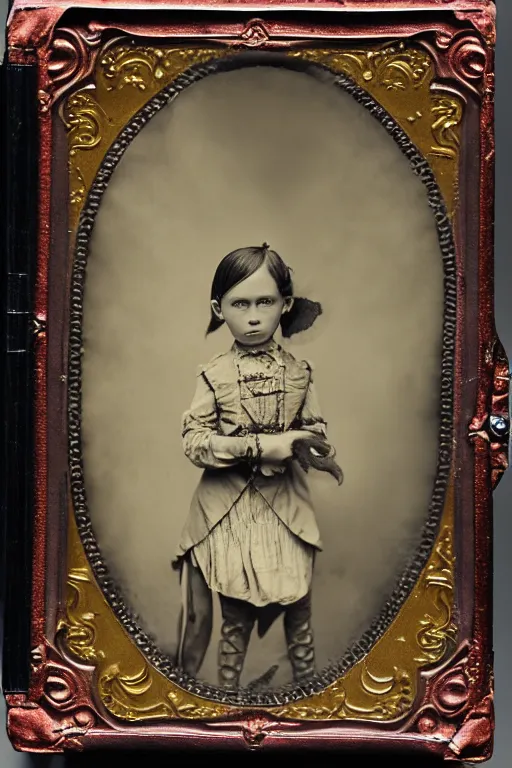 Prompt: wet plate photograph portrait of victorian child with an octopus head, dressed in a victorian - era clothing, dramatic lighting, highly detailed, smooth, sharp focus