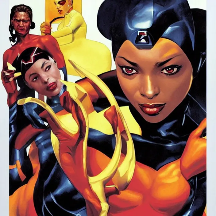 Image similar to sade adu as cyclops from x-men, painting by alex ross,