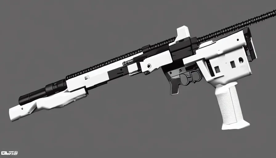 Prompt: extremely detailed ultra realistic side view photo sci fi minimalist coilgun rifle, detailed trigger, chemically propelled, electric, smooth streamline, elegant sleek smooth body, white paint, battery and wires, railgun, chemrail, gauss, smooth utopian design, ultra high quality, octane, cod, destiny, warframe, terminator