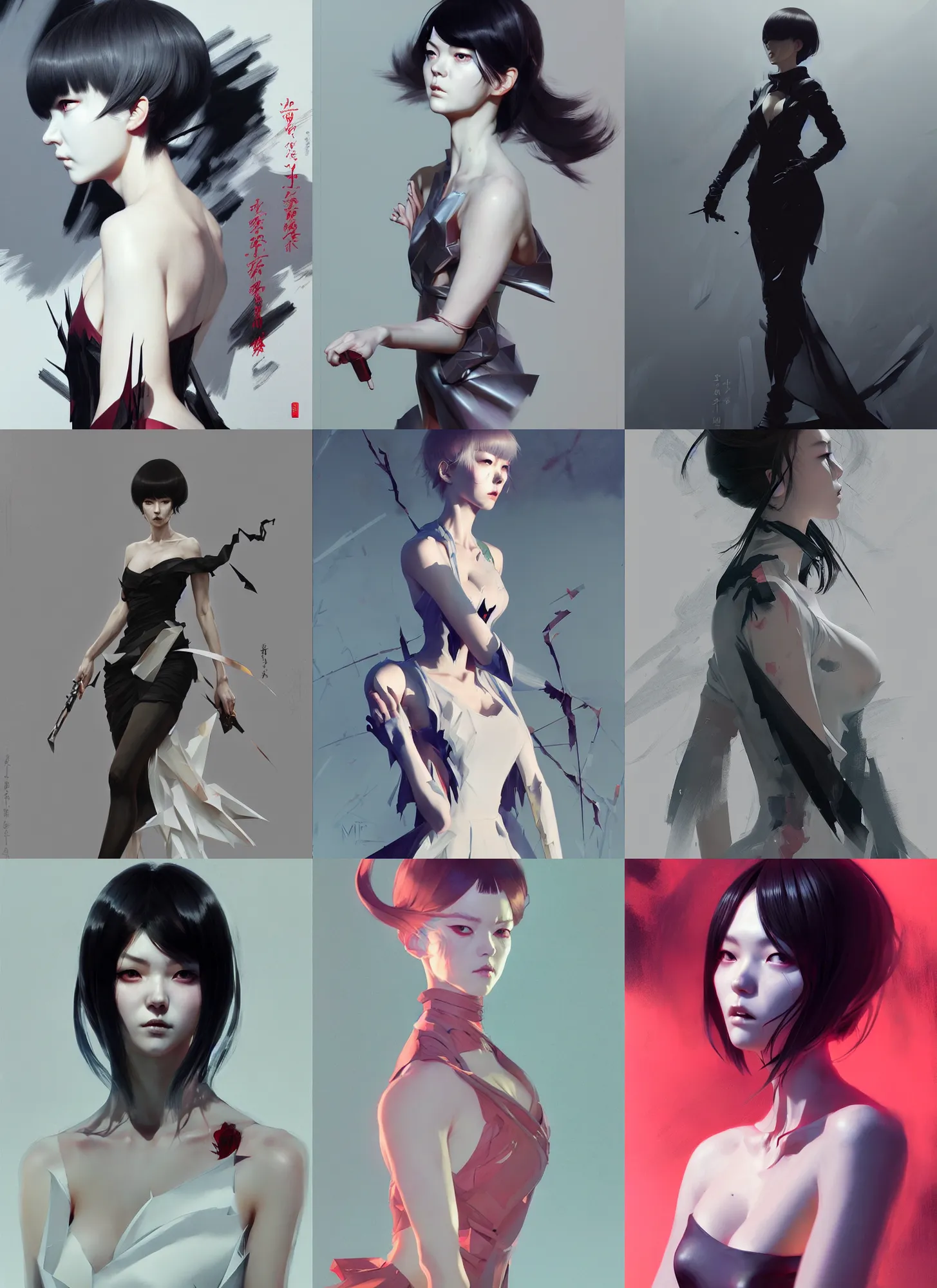 Prompt: character design by ruan jia, ilya kuvshinov, martine johanna, jakub rebelka ( ( ( portrait of hoyeon jung in seductive luxurious evil dress ) ) ) emerging from violent tornado, sharp edges. ultra clear detailed. ultra detailed, majestic, intricate,