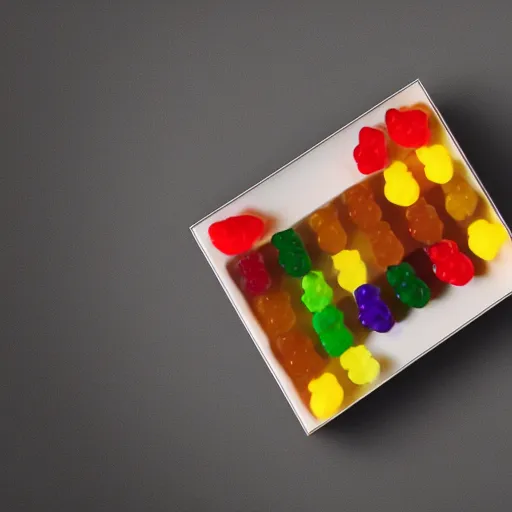 Image similar to original design concept of a minimalist packaging for gummy bears, studio lighting, minimalist style