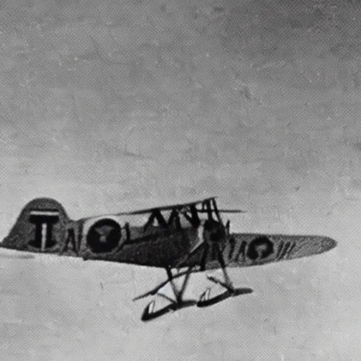 Image similar to a grainy black and white photograph of a rabbit flying a sopwith camel