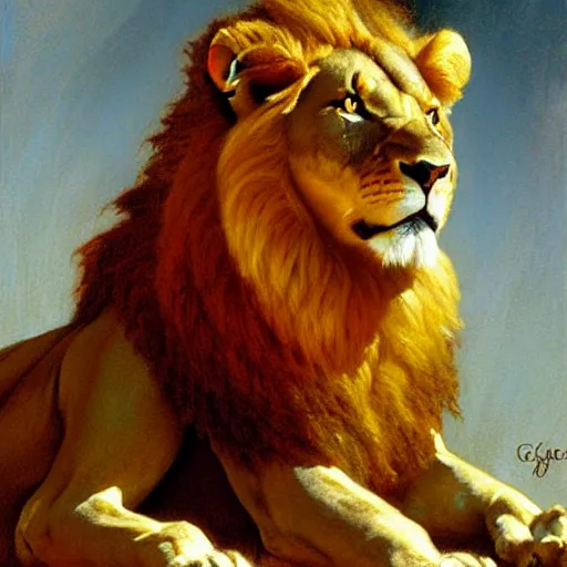 Prompt: a portrait of a lion. highly detailed painting by gaston bussiere, craig mullins, j. c. leyendecker, furry