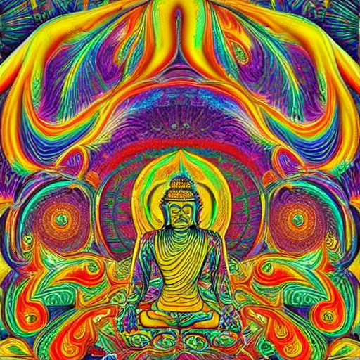 Prompt: psychedelic fractal artwork hight detail fluorescent space buddha mandala thin psilocybin mushrooms very aesthetic epic fantasy masterpiece