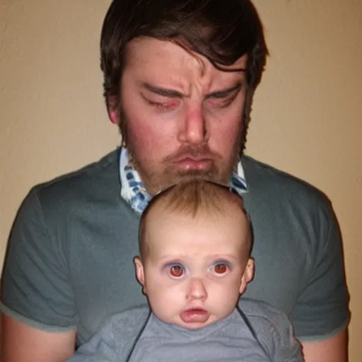 Image similar to baby is upset that he looks like a middle aged man