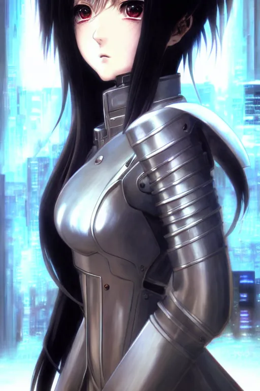 Prompt: portrait Anime girl in cyberpunk trinity blood armor, cute-fine-face, black-hair pretty face, realistic shaded Perfect face, fine details. Anime. realistic shaded lighting by Ilya Kuvshinov katsuhiro otomo ghost-in-the-shell, magali villeneuve, artgerm, rutkowski, WLOP Jeremy Lipkin and Giuseppe Dangelico Pino and Michael Garmash and Rob Rey and Yoshitaka Amano and Thores Shibamoto
