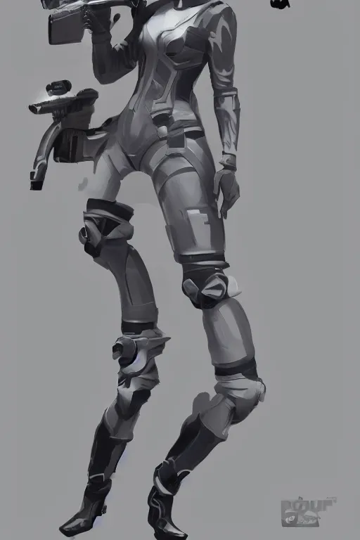 Prompt: a woman in a futuristic suit holding a gun, concept art by senior character artist, featured on polycount, cobra, concept art, official art, ambient occlusion