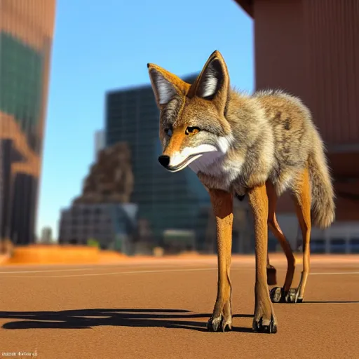 Image similar to a coyote, octane render rendered in unreal engine rendering v - ray rendered in octane highly detailed c 4 d blender rendered in maya iclone 7 reallusion character creator ( character ) unreal engine 5 rendered by octane engine cgsociety