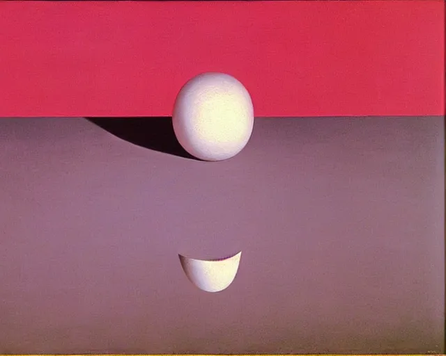 Image similar to light pale pink and deep red painting by Magritte.