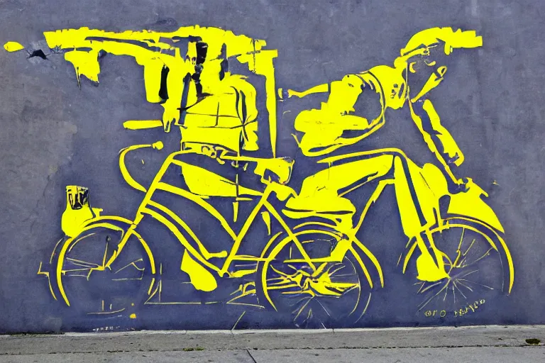 Prompt: bike stylize, san francisco, bansky art style, dynamic, yellow jersey